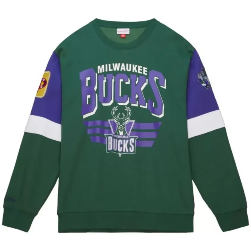 Mitchell & Ness Hoodies & Sweatshirts-All Over Crew 3.0 Milwaukee Bucks