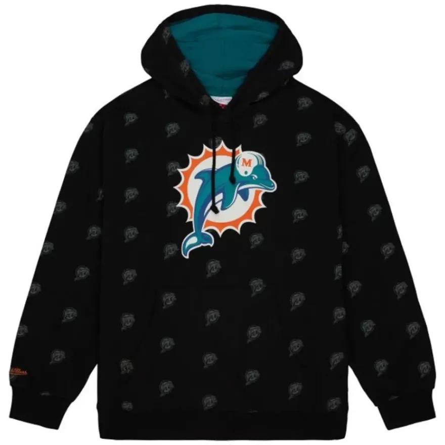 Mitchell & Ness Hoodies & Sweatshirts-Aop Fleece Hoodie Miami Dolphins