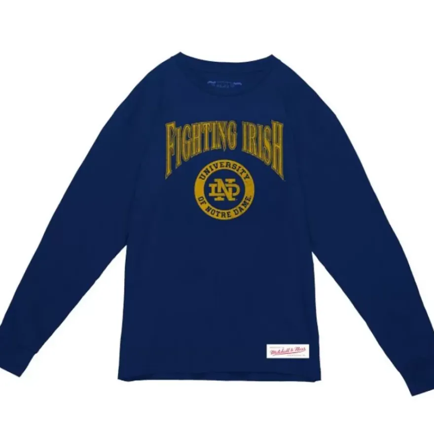 Mitchell & Ness T-Shirts & Tops-Arched Logo Lockup Slub Ls Tee University Of Notre Dame