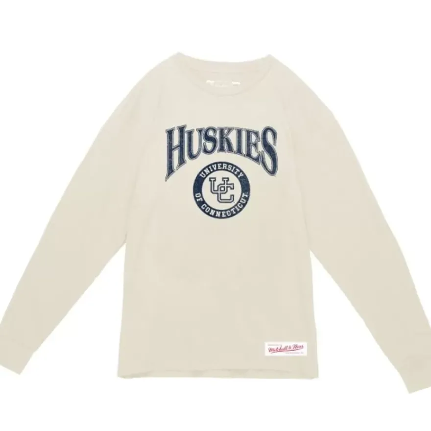 Mitchell & Ness T-Shirts & Tops-Arched Logo Lockup Slub Ls Tee University Of Connecticut