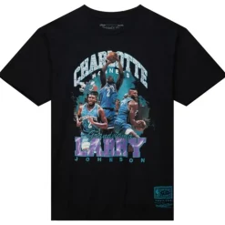 Mitchell & Ness T-Shirts & Tops-Bling Ss Tee Hwc Charlotte Hornets Larry Johnson
