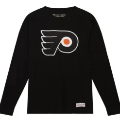 Mitchell & Ness T-Shirts & Tops-Distressed Logo Ls Tee Philadelphia Flyers