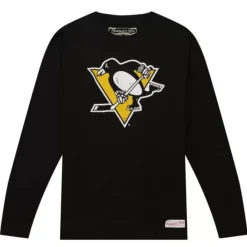 Mitchell & Ness T-Shirts & Tops-Distressed Logo Ls Tee Pittsburgh Penguins