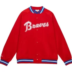 Mitchell & Ness Jackets & Outerwear-Double Clutch Lightweight Satin Jacket Atlanta Braves