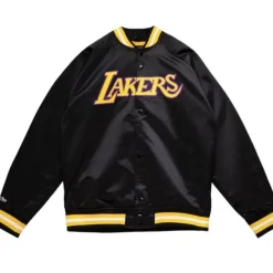 Mitchell & Ness Jackets & Outerwear-Double Clutch Lightweight Satin Jacket Los Angeles Lakers