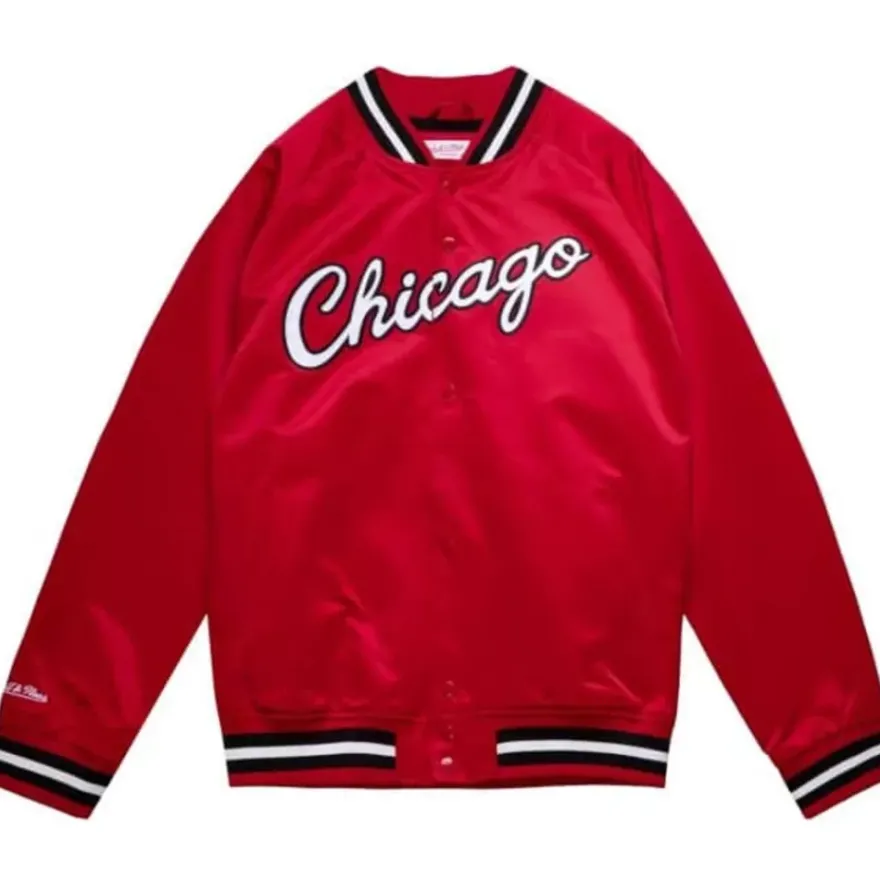Mitchell & Ness Jackets & Outerwear-Double Clutch Lightweight Satin Jacket Chicago Bulls