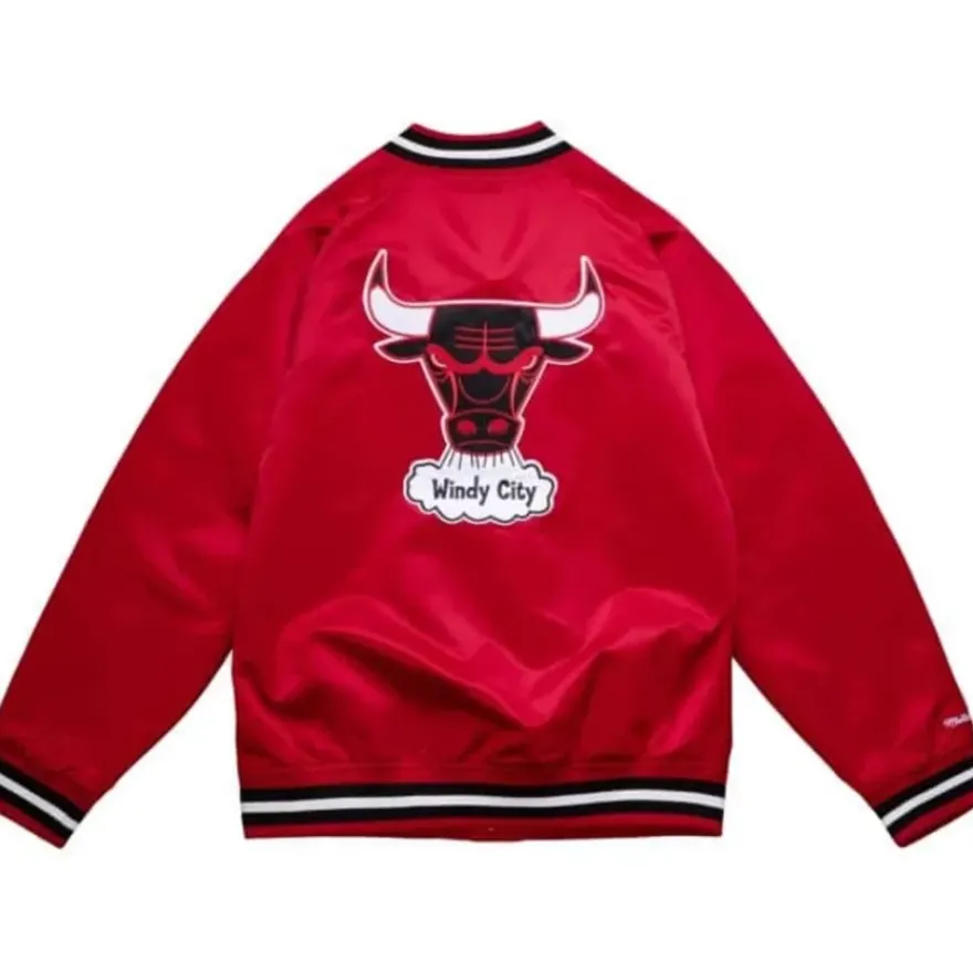 Mitchell & Ness Jackets & Outerwear-Double Clutch Lightweight Satin Jacket Chicago Bulls