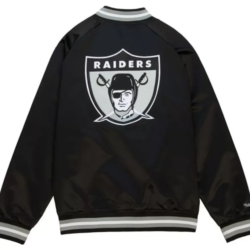 Mitchell & Ness Jackets & Outerwear-Double Clutch Lightweight Satin Jacket Oakland Raiders