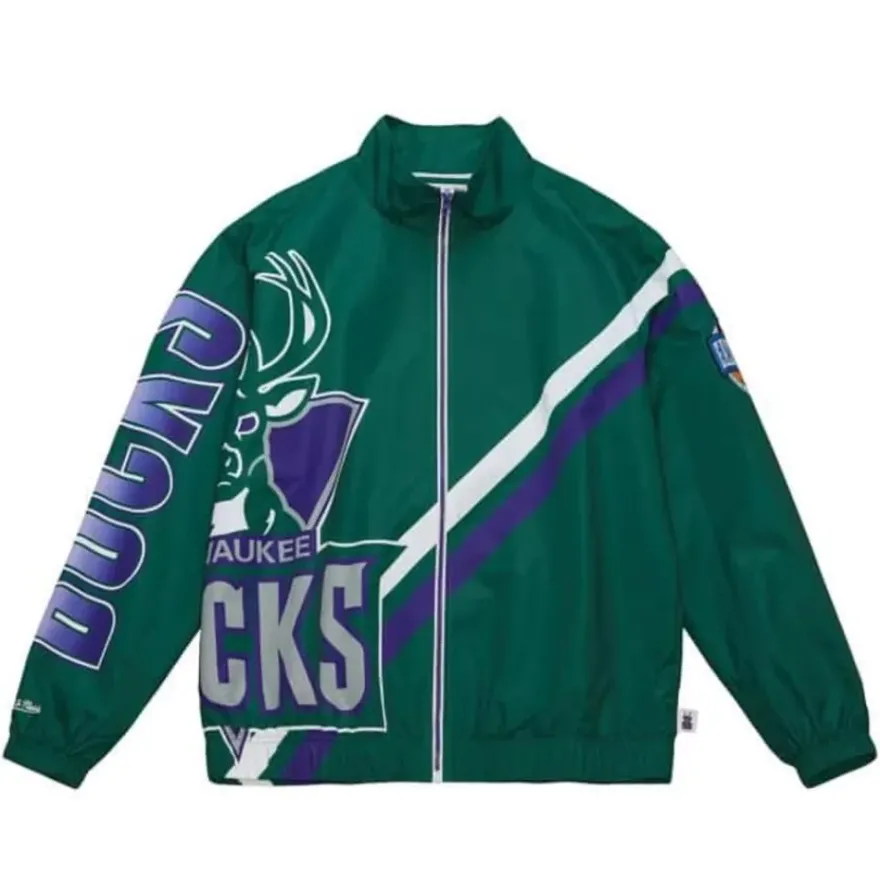 Mitchell & Ness Jackets & Outerwear-Exploded Logo Warm Up Jacket Milwaukee Bucks