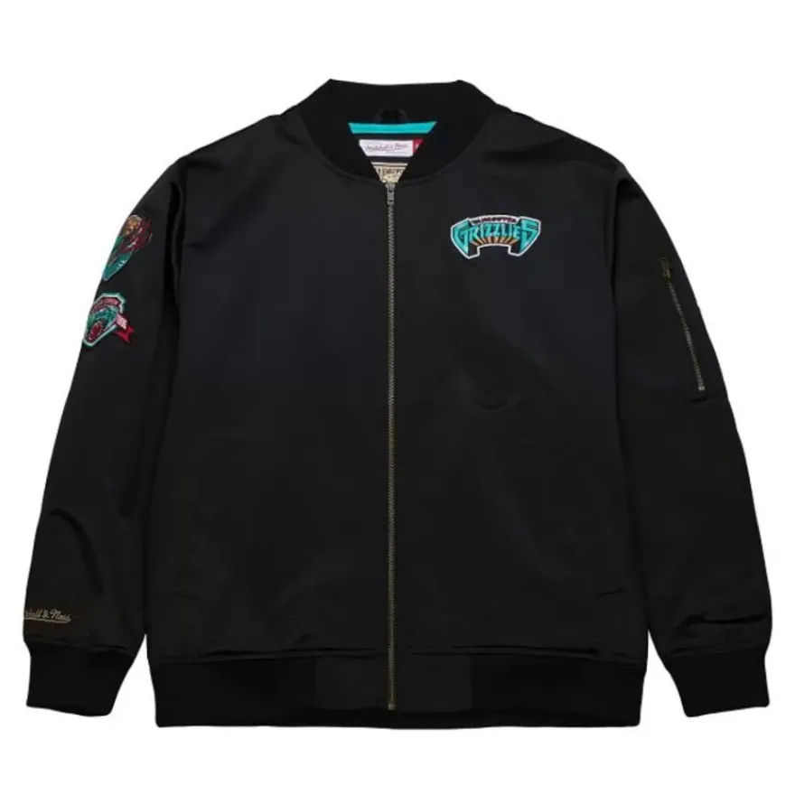 Mitchell & Ness Jackets & Outerwear-Lightweight Satin Bomber Vintage Logo Vancouver Grizzlies