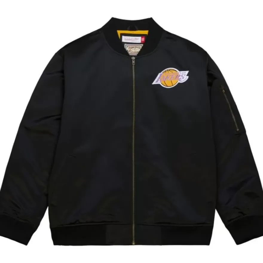 Mitchell & Ness Jackets & Outerwear-Lightweight Satin Bomber Vintage Logo Los Angeles Lakers
