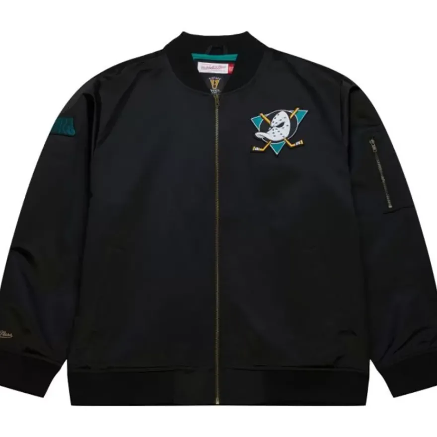Mitchell & Ness Jackets & Outerwear-Lightweight Satin Bomber Vintage Logo Anaheim Ducks