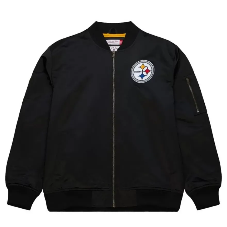 Mitchell & Ness Jackets & Outerwear-Lightweight Satin Bomber Vintage Logo Pittsburgh Steelers