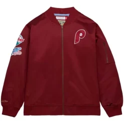 Mitchell & Ness Jackets & Outerwear-Lightweight Satin Bomber Vintage Logo Philadelphia Phillies