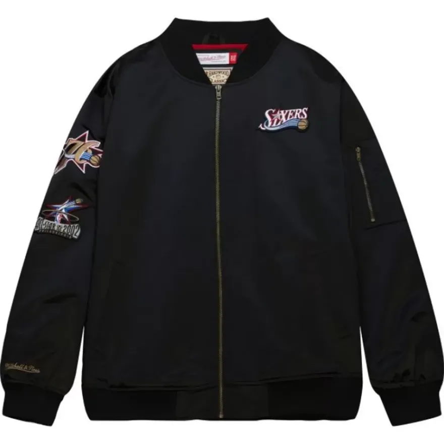 Mitchell & Ness Jackets & Outerwear-Lightweight Satin Bomber Vintage Logo Philadelphia 76Ers