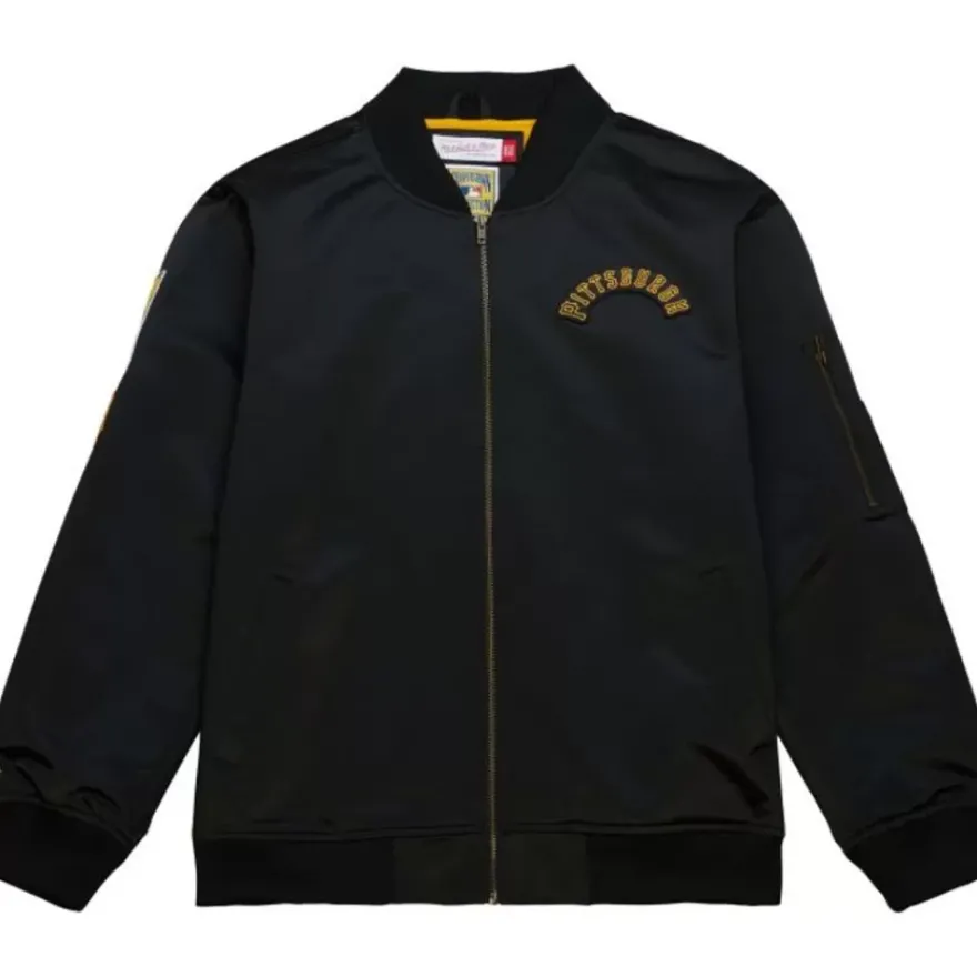 Mitchell & Ness Jackets & Outerwear-Lightweight Satin Bomber Vintage Logo Pittsburgh Pirates