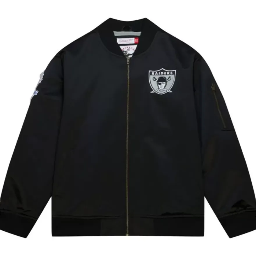 Mitchell & Ness Jackets & Outerwear-Lightweight Satin Bomber Vintage Logo Oakland Raiders