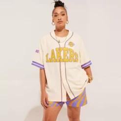 Mitchell & Ness T-Shirts & Tops-M&N X Melody Ehsani Baseball Jersey Los Angeles Lakers
