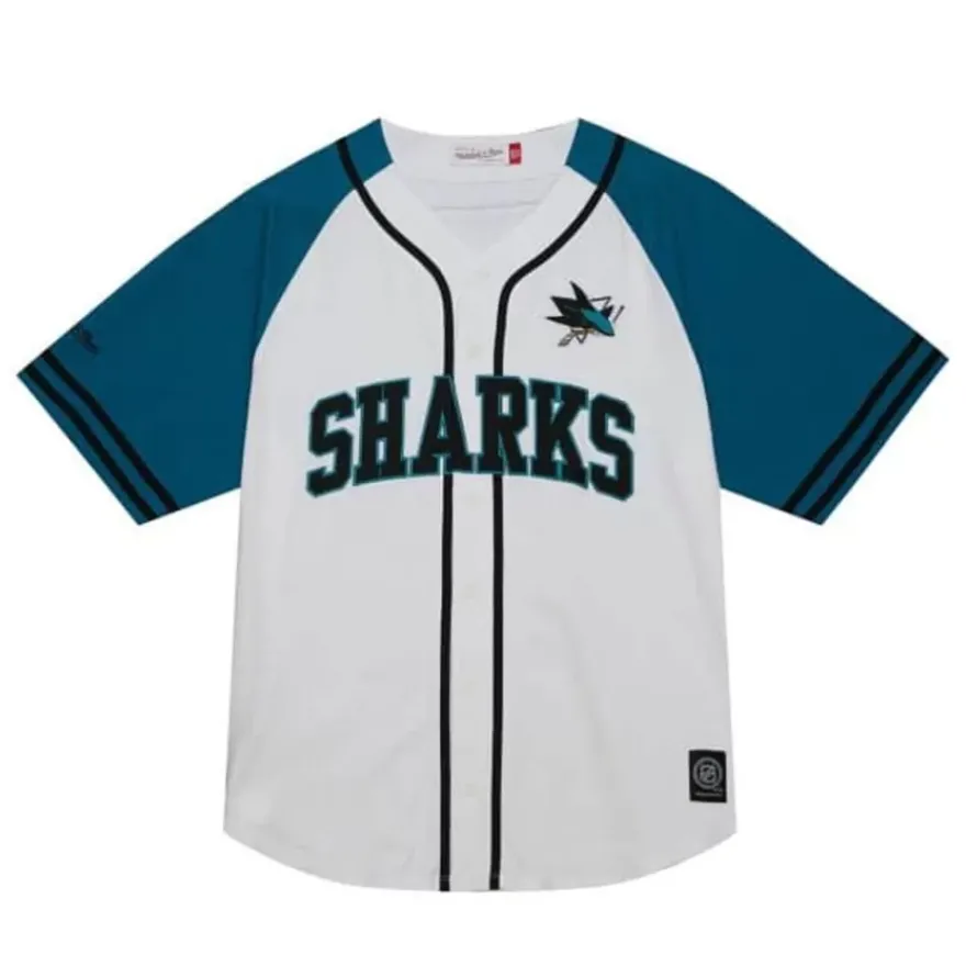 Mitchell & Ness T-Shirts & Tops-Practice Day Button Front Jersey San Jose Sharks