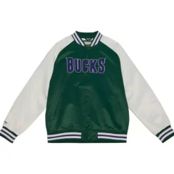 Mitchell & Ness Jackets & Outerwear-Primetime Lightweight Satin Jacket Milwaukee Bucks