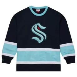 Mitchell & Ness Hoodies & Sweatshirts-Satin Insert Fleece Crew Current Logo Seattle Kraken