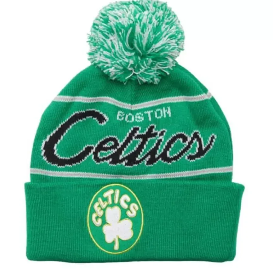 Mitchell & Ness Knit-Script Pom Beanie Hwc Boston Celtics