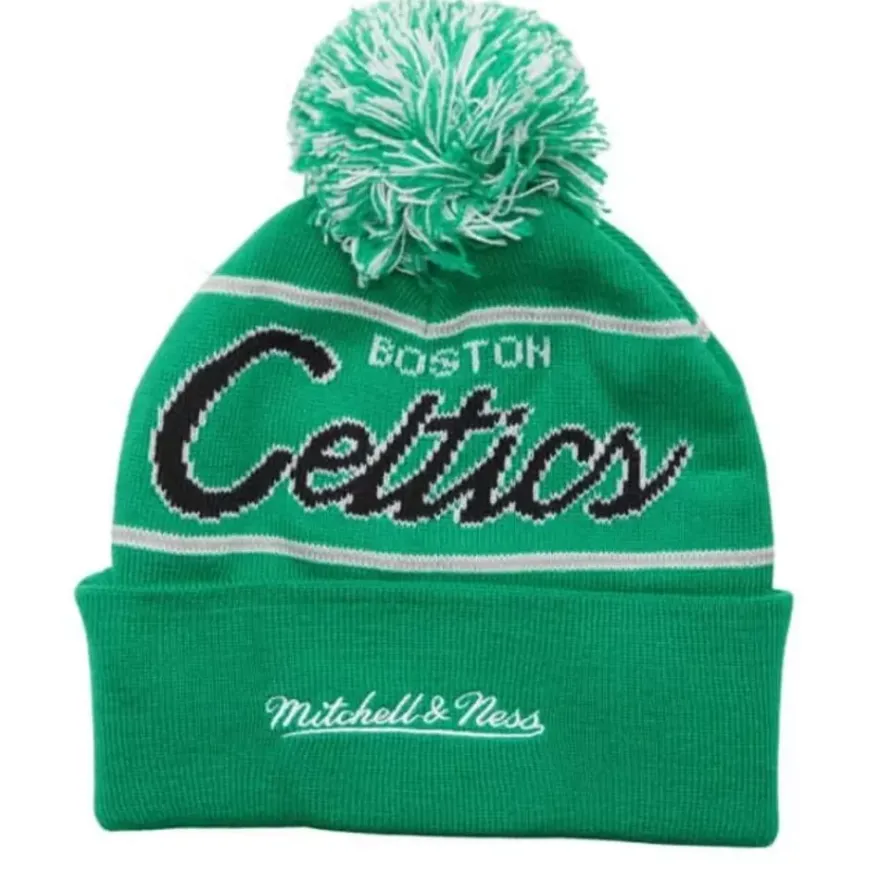 Mitchell & Ness Knit-Script Pom Beanie Hwc Boston Celtics