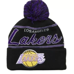 Mitchell & Ness Knit-Script Pom Beanie Hwc Los Angeles Lakers