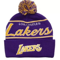 Mitchell & Ness Knit-Script Pom Beanie Hwc Los Angeles Lakers