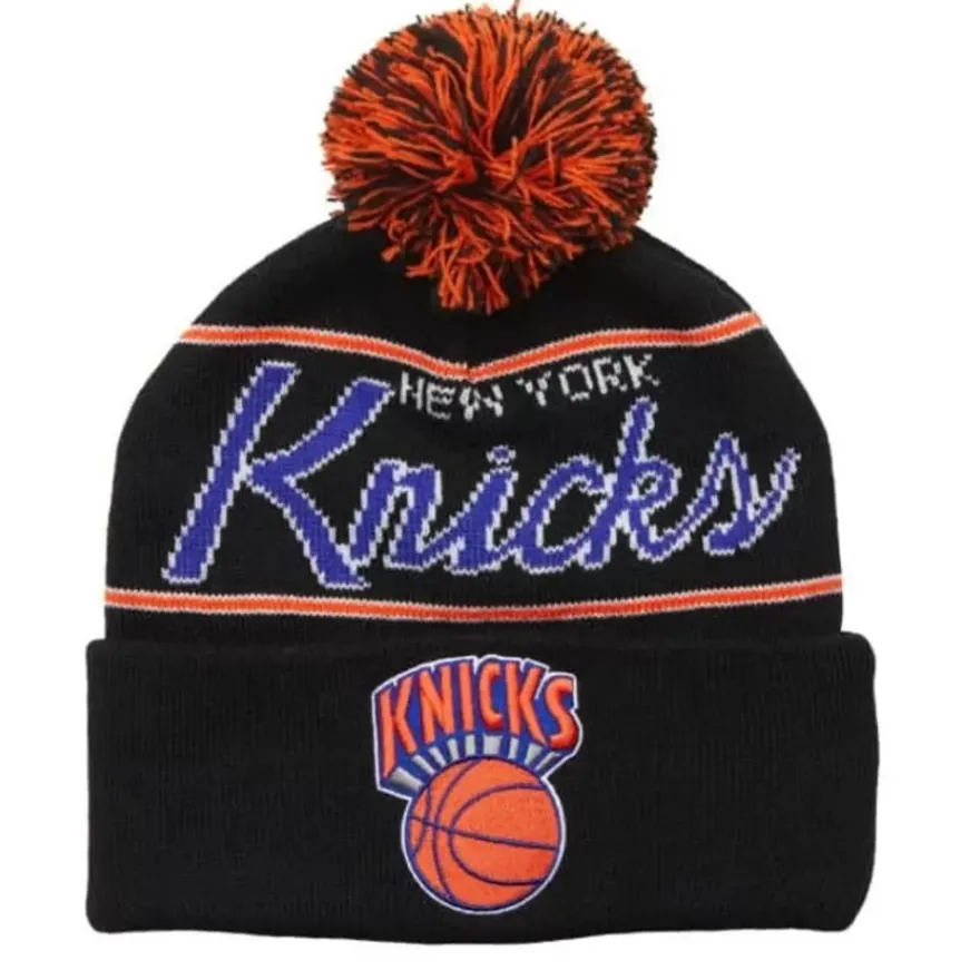 Mitchell & Ness Knit-Script Pom Beanie Hwc New York Knicks