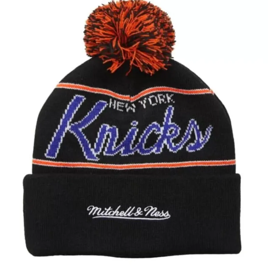 Mitchell & Ness Knit-Script Pom Beanie Hwc New York Knicks