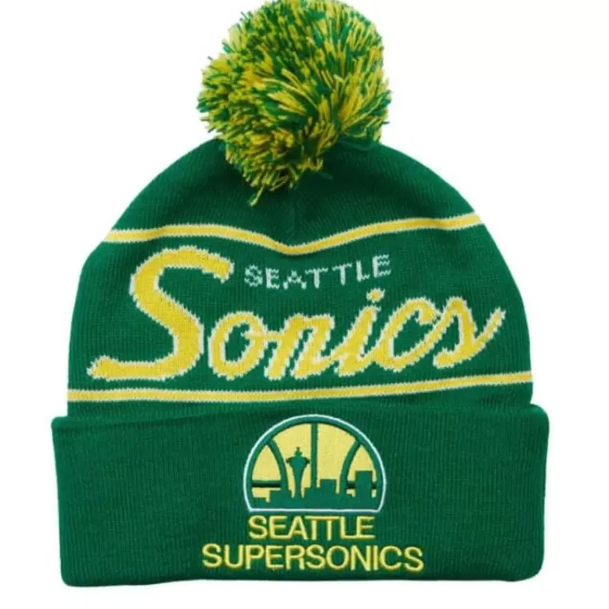 Mitchell & Ness Knit-Script Pom Beanie Hwc Seattle Supersonics