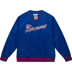 Mitchell & Ness Jackets & Outerwear-Sideline Pullover Satin Jacket Atlanta Braves