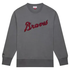 Mitchell & Ness Hoodies & Sweatshirts-Snow Washed Fleece Crew Atlanta Braves