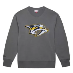 Mitchell & Ness Hoodies & Sweatshirts-Snow Washed Fleece Crew Current Logo Nashville Predators