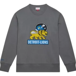 Mitchell & Ness Hoodies & Sweatshirts-Snow Washed Fleece Crew Detroit Lions