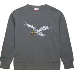 Mitchell & Ness Hoodies & Sweatshirts-Snow Washed Fleece Crew Vintage Logo Philadelphia Eagles