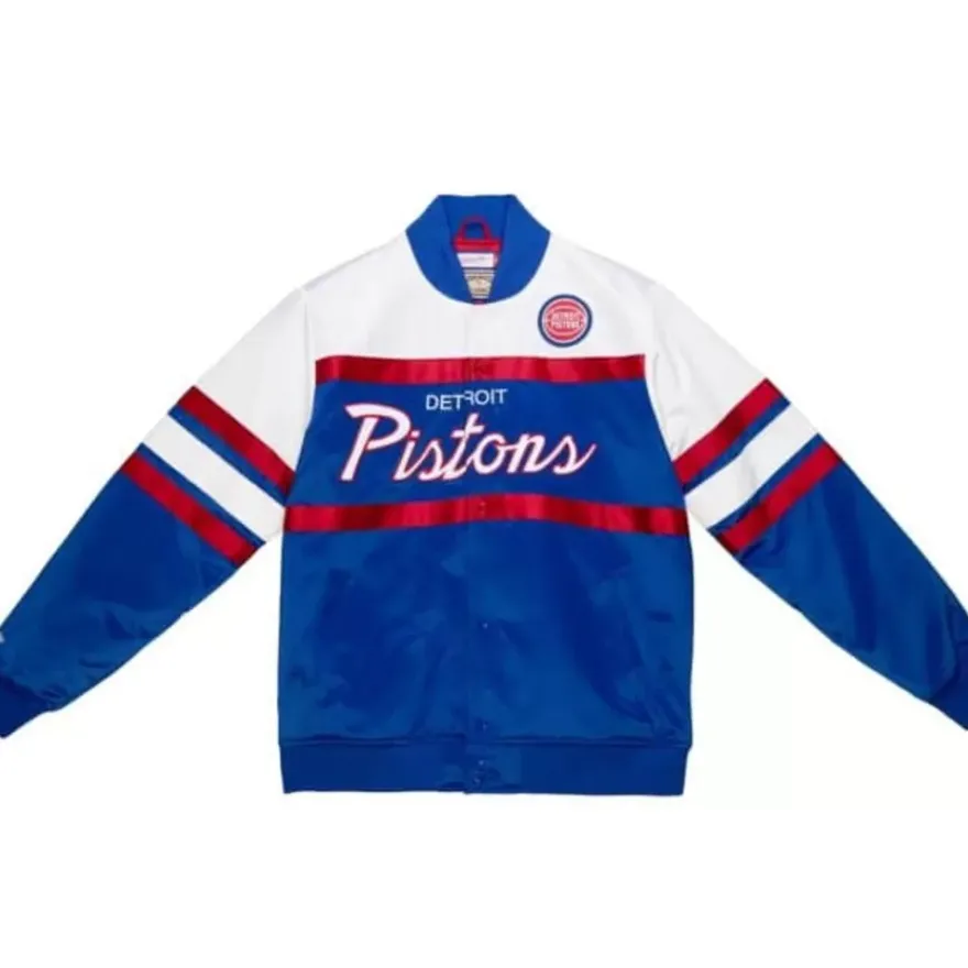 Mitchell & Ness Jackets & Outerwear-Special Script Heavyweight Satin Jacket Detroit Pistons