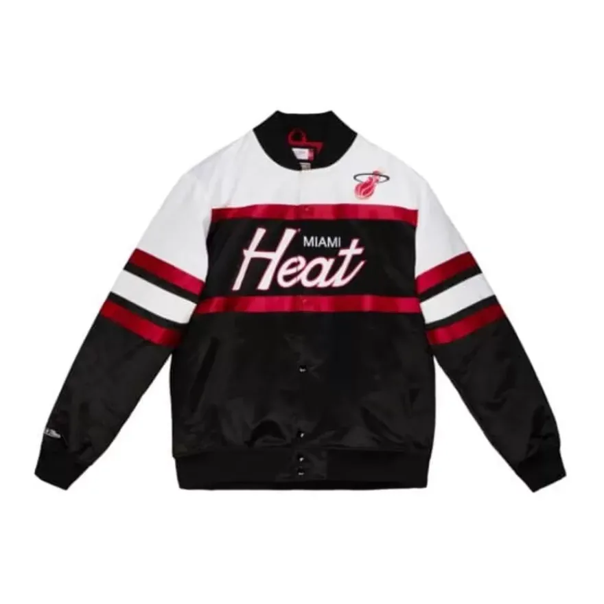 Mitchell & Ness Jackets & Outerwear-Special Script Heavyweight Satin Jacket Miami Heat