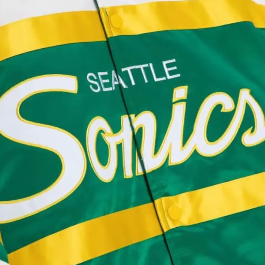 Mitchell & Ness Jackets & Outerwear-Special Script Heavyweight Satin Jacket Seattle Supersonics