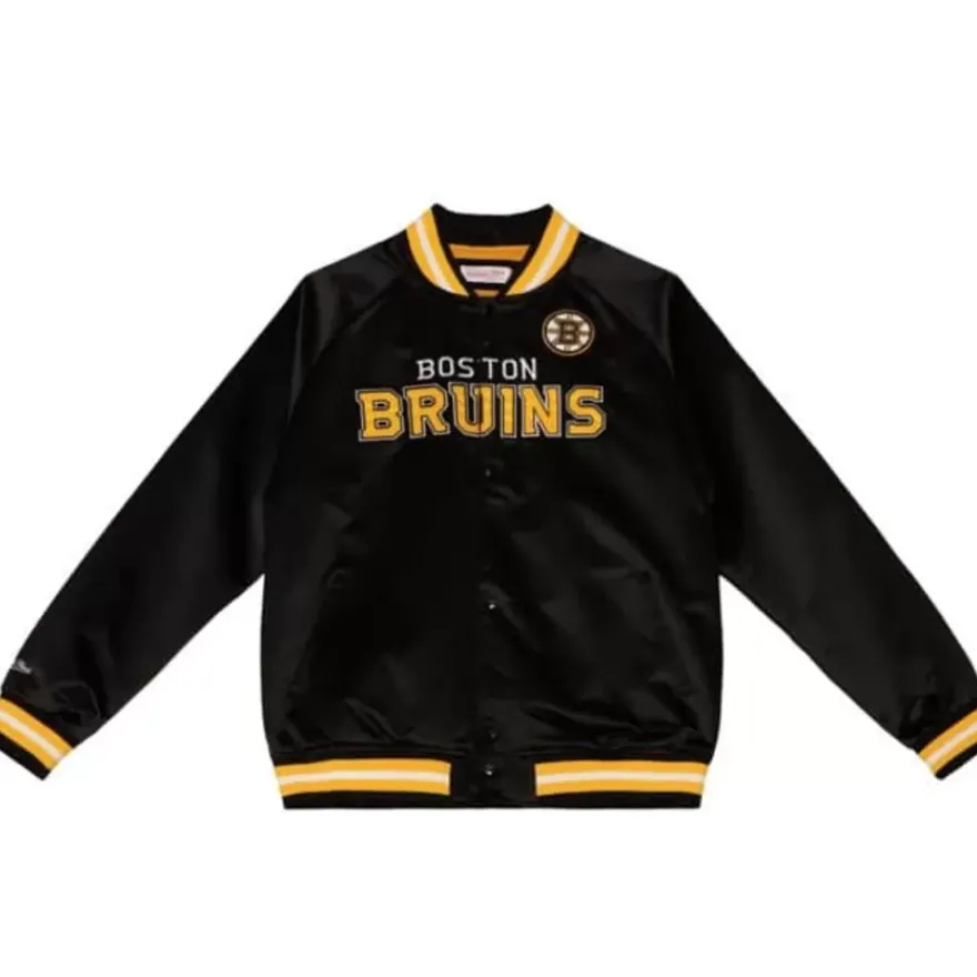 Mitchell & Ness Jackets & Outerwear-Special Script Light Weight Satin Jacket Boston Bruins