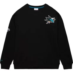 Mitchell & Ness Hoodies & Sweatshirts-Team First Satin Fleece Crew Current Logo San Jose Sharks
