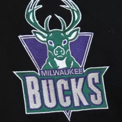 Mitchell & Ness Hoodies & Sweatshirts-Team First Satin Fleece Crew Milwaukee Bucks