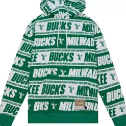 Mitchell & Ness Hoodies & Sweatshirts-Teamwrap Hoodie Milwaukee Bucks