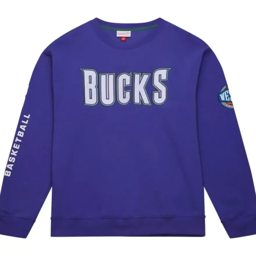 Mitchell & Ness Hoodies & Sweatshirts-There And Back Fleece Crew Milwaukee Bucks