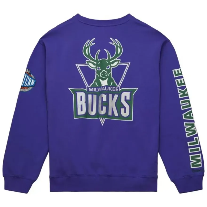 Mitchell & Ness Hoodies & Sweatshirts-There And Back Fleece Crew Milwaukee Bucks