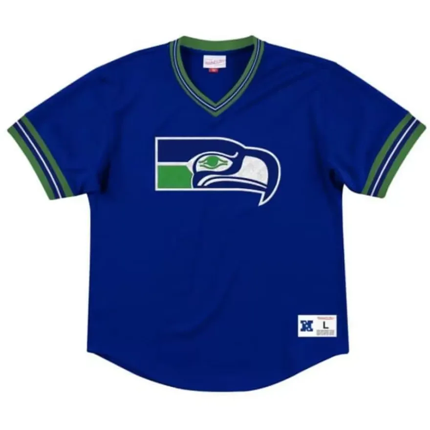 Mitchell & Ness T-Shirts & Tops-Unbeaten Mesh V-Neck Seattle Seahawks