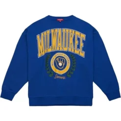 Mitchell & Ness Hoodies & Sweatshirts-Womens Logo Lt Crew 2.0 Milwaukee Brewers